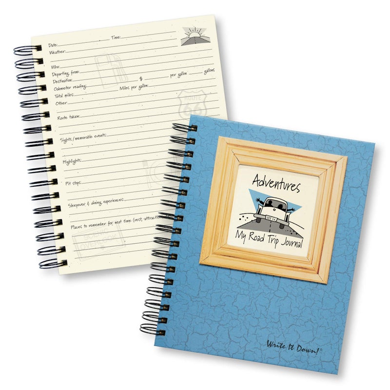 Write it Down series by Journals Unlimited, Guided Journal, Adventures, My Road Trip Journal, Full-size 7.5"x 9", Blue Hard Cover, Made in USA - Image 1